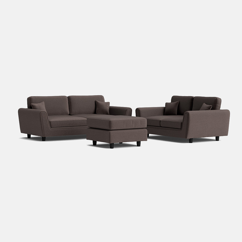 Ascot Highback 3 Seater & 2 Seater & Footstool Set - Deep Espresso