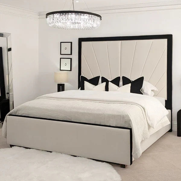 Cream Solara Sunburst Bed full setup With Headboard Black border