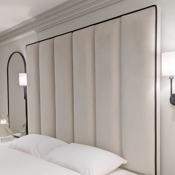 Herringbone Luxury Panelled Bed With Contrast Black Piping