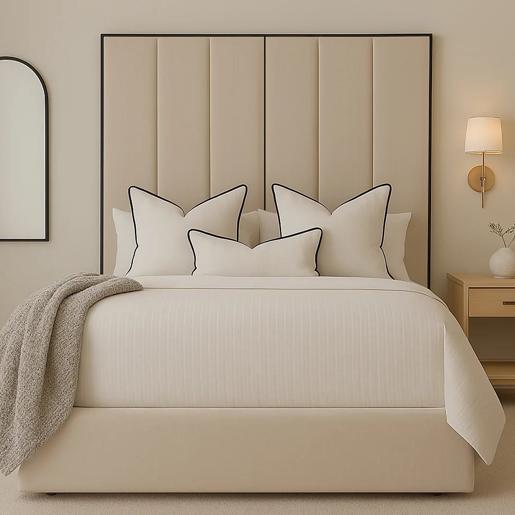 Belgravia Luxury Panelled Bed With Contrast Black Piping