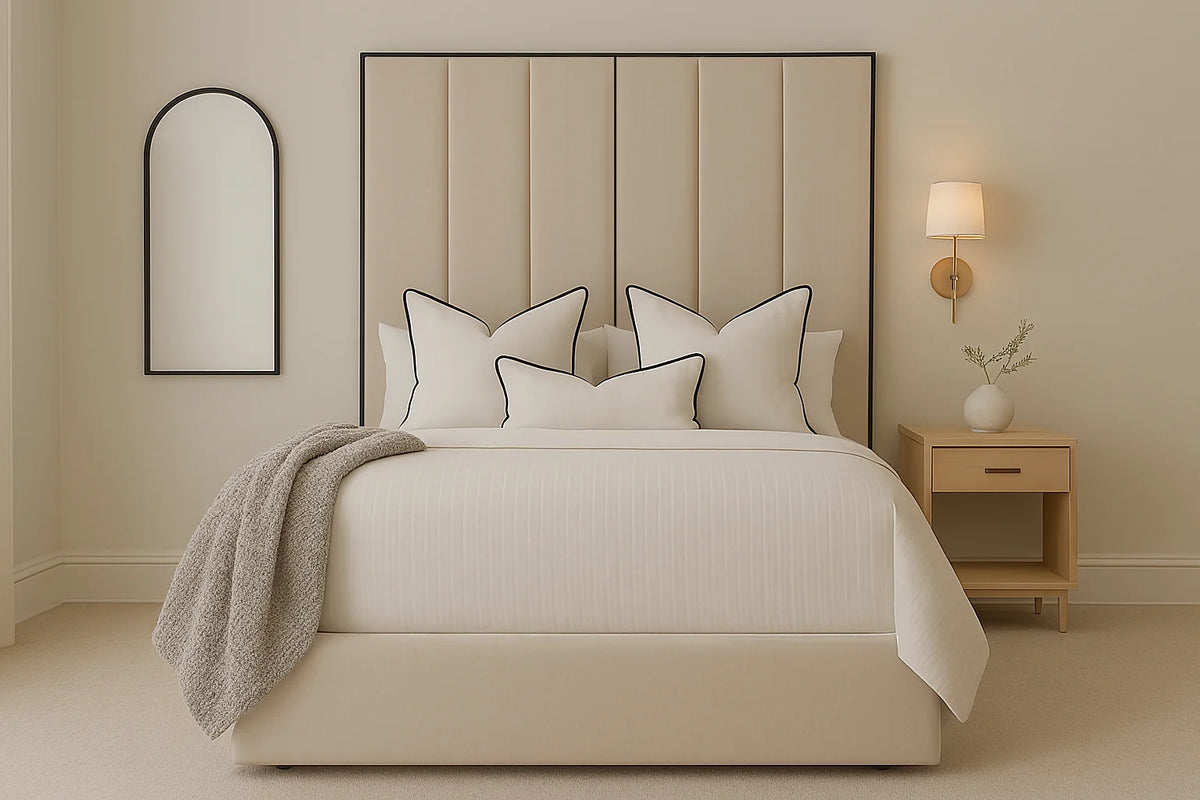 Belgravia Luxury Panelled Bed With Contrast Black Piping