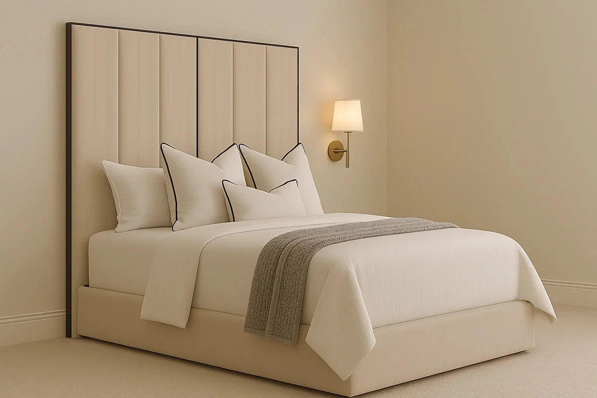 Belgravia Luxury Panelled Bed With Contrast Black Piping