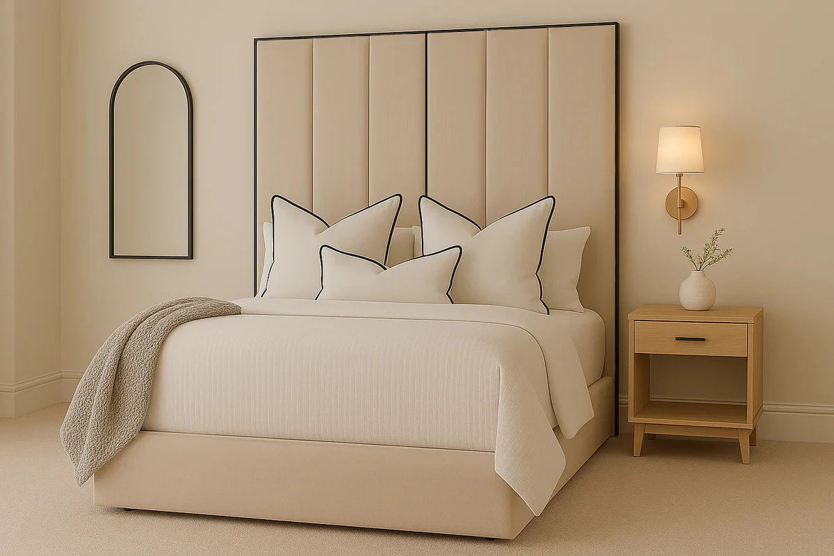 Belgravia Luxury Panelled Bed With Contrast Black Piping