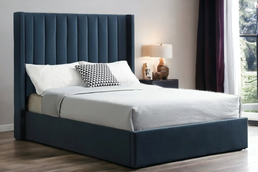 York Fabric Ottoman Bed Frame in Blue