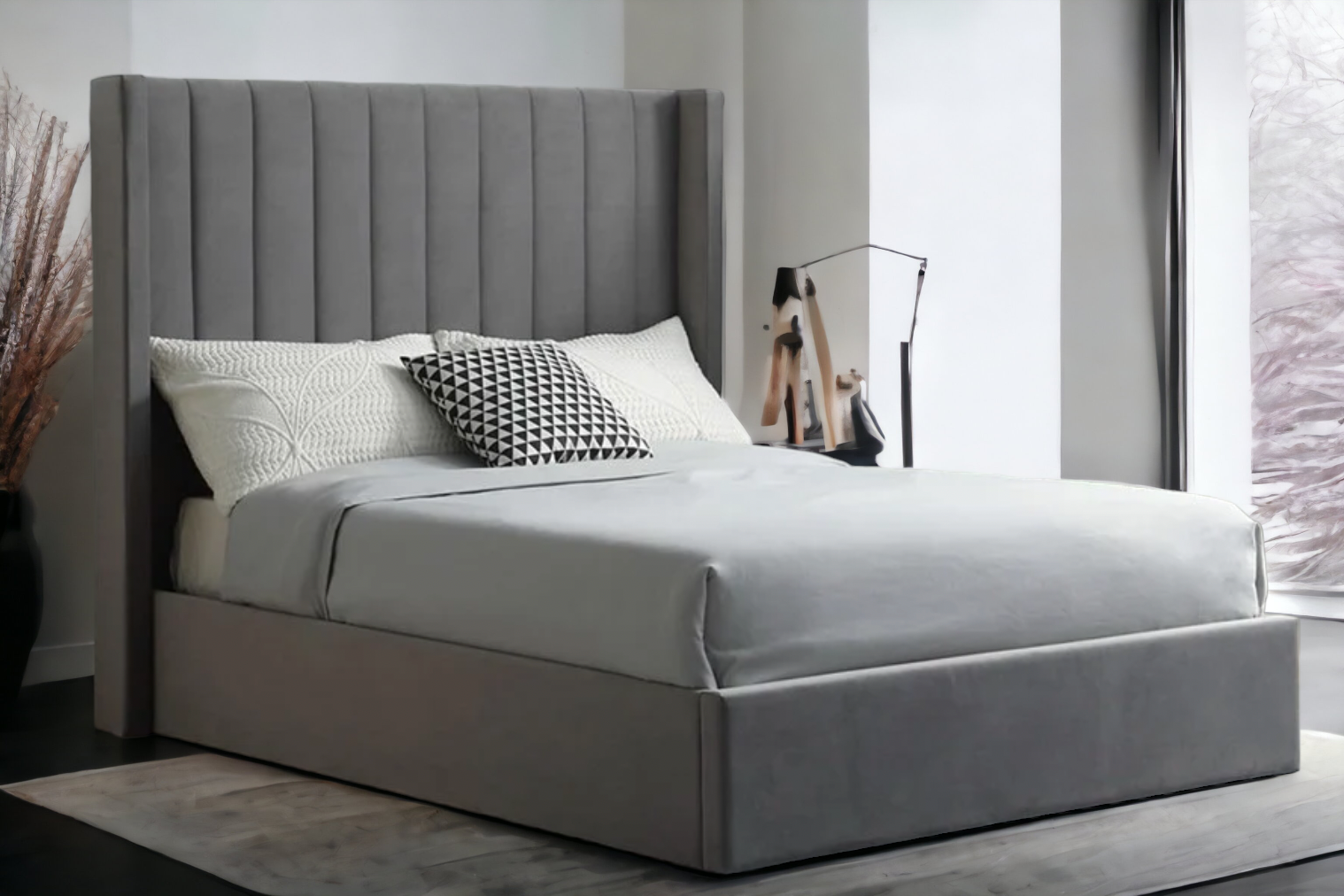 York Fabric Ottoman Bed Frame in Grey Moorcroft Beds