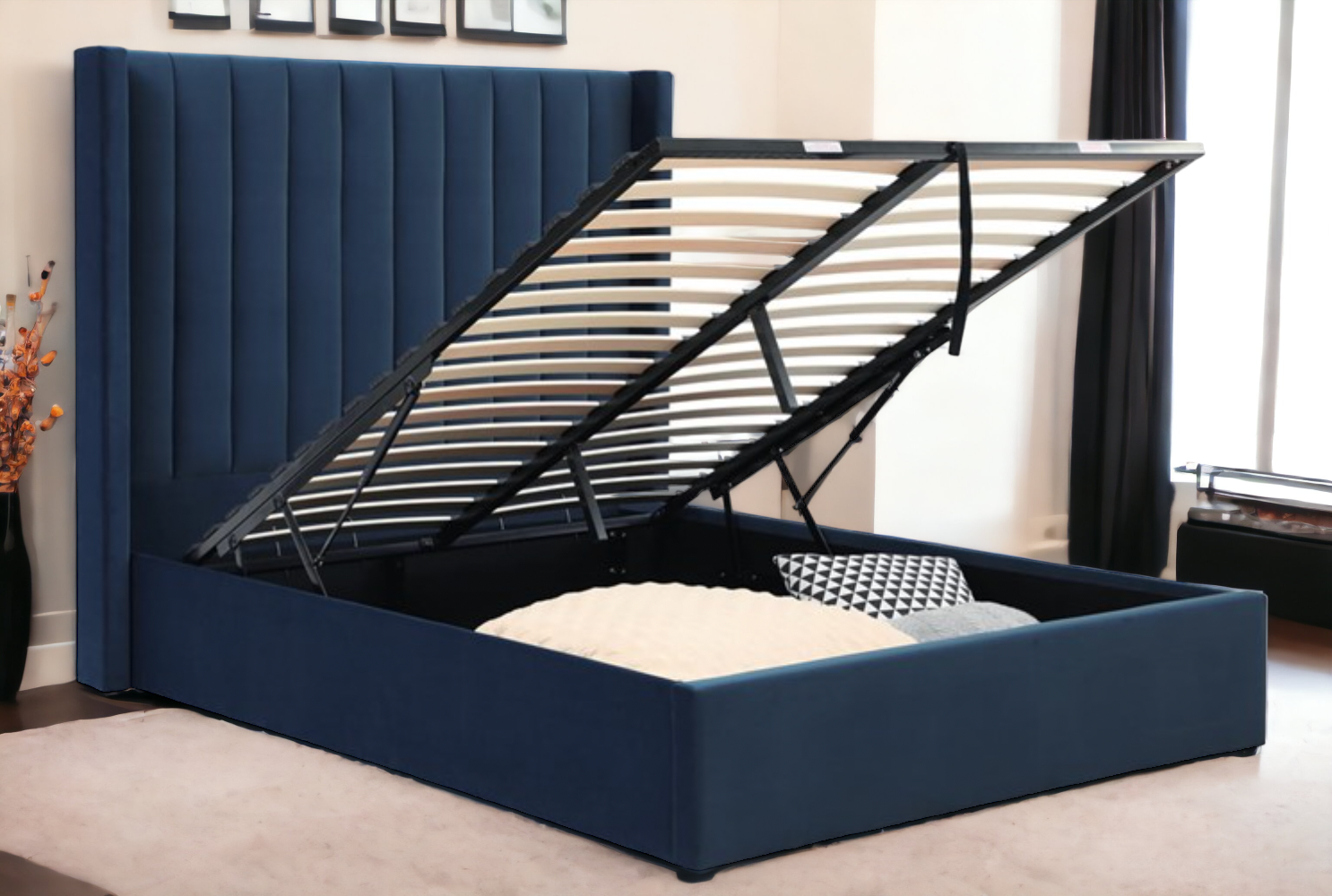 Blue king size ottoman bed deals