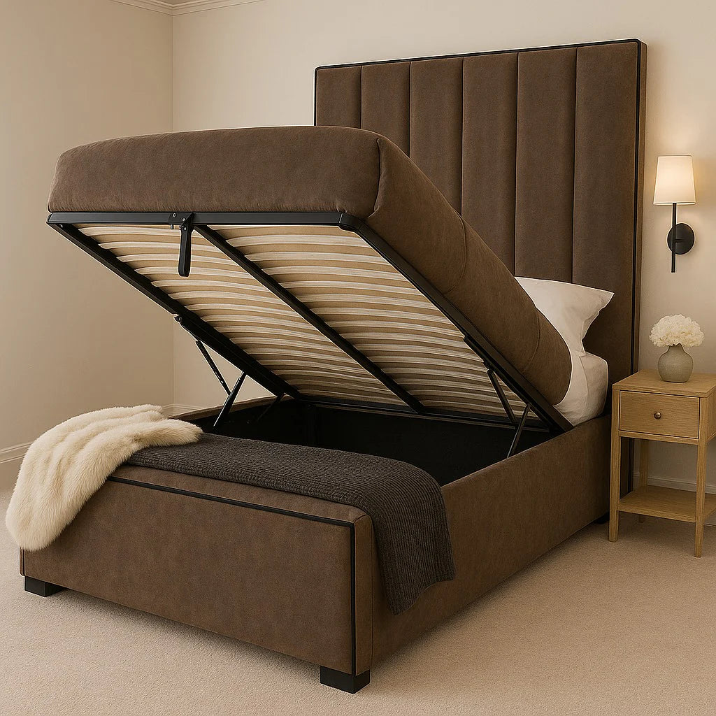 Herringbone Luxury Panelled Bed With Contrast Black Piping